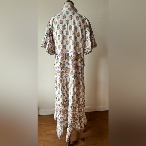 NWOT Sue Sautor Hamilton Floral Kaftan Dress Sherbert tiered maxi. Large - Picture 3 of 11